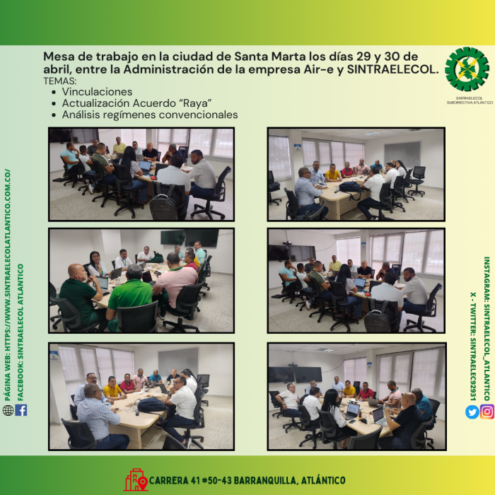 COMUNICADO MESA DE TRABAJO EMPRESA SINTRAELECOL